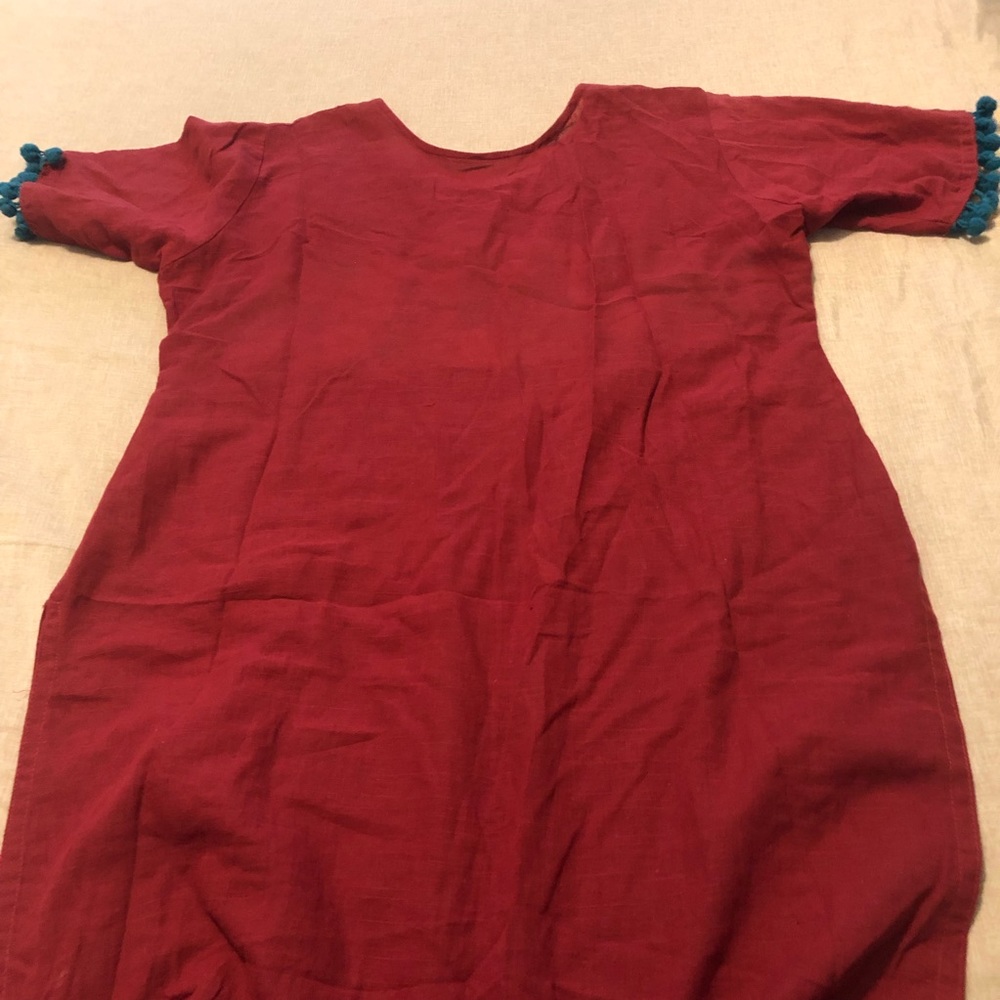 2 Piece Pakistani Maroon Kurta & Trouser Floral Embroidery & Pompom Borders - Picture 7 of 10